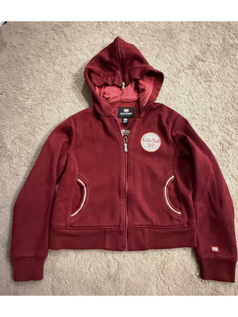 Rare Ecko Red Hooded Sweater Jacket 2 Sided Embroidery Womens Medium
